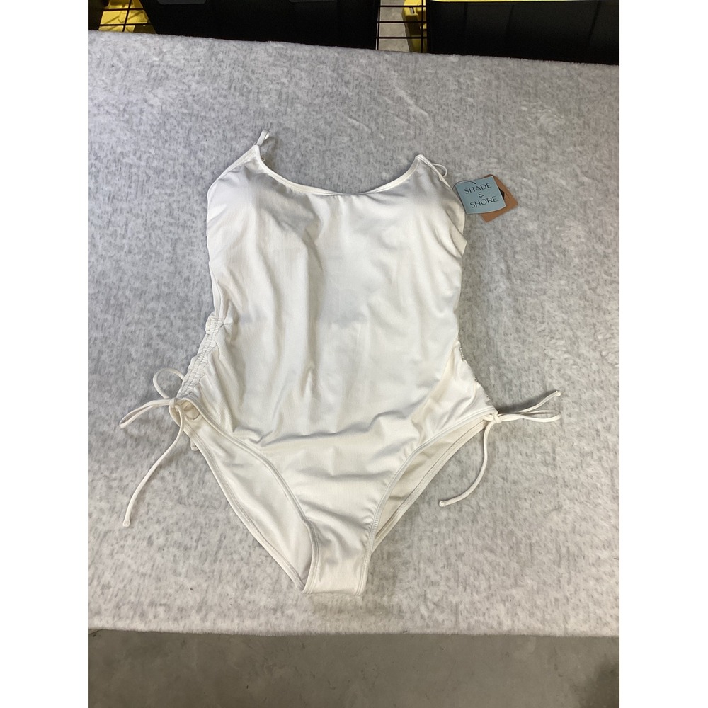 Shade & Shore Womens Ribbed Side Tie One Piece Swimsuit Off-White XL 16 NEW